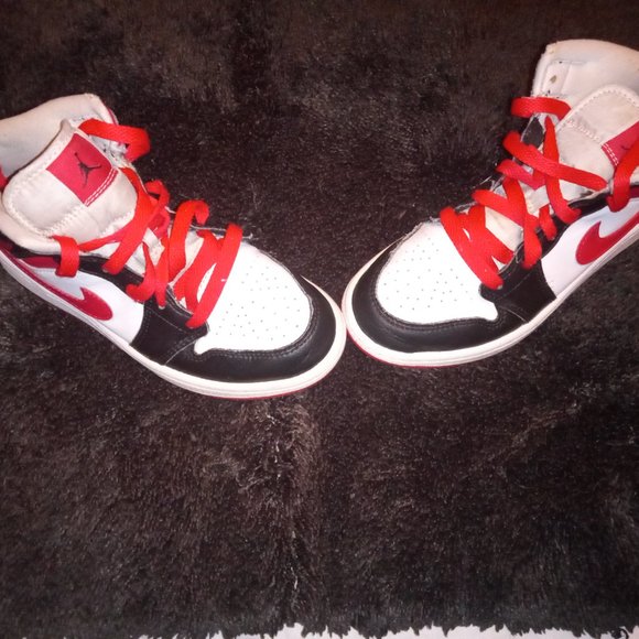 JORDAN 1 MID Black Red & White Size Children 1 - Picture 4 of 6